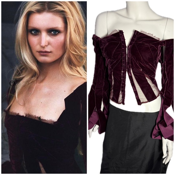 TOM FORD YSL 2002 Burgundy Velvet Corset Bustier Lace Runway Top 42 10 NWT - Picture 1 of 16